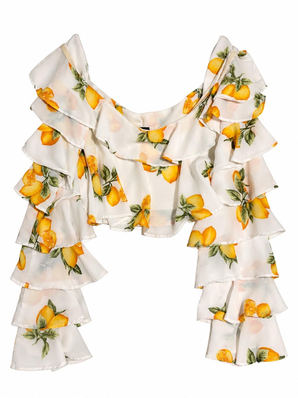 Forever 21 White Lemon-Print Ruffle Off-Shoulder Top